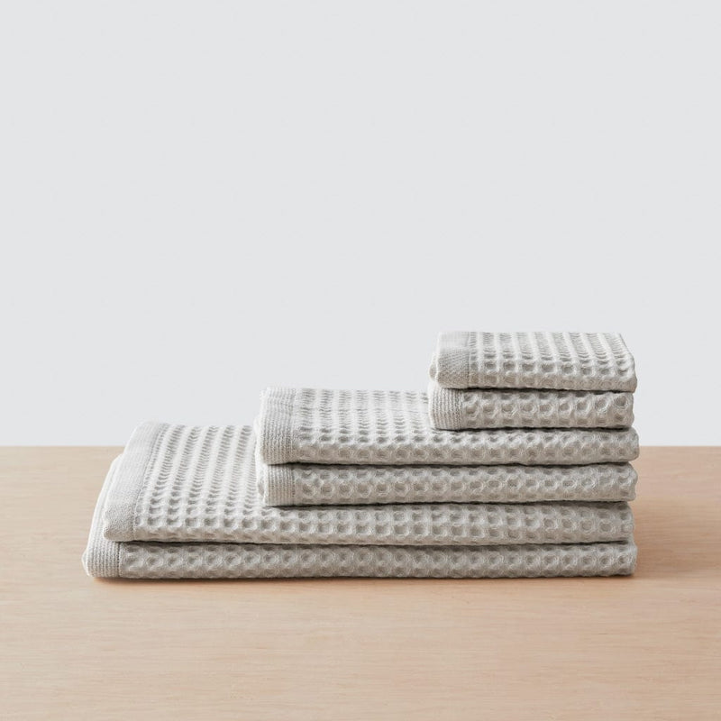HANDWOVEN GIANT WAFFLE TOWELS-WHITE with GREY STRIPES - Privet House Supply
