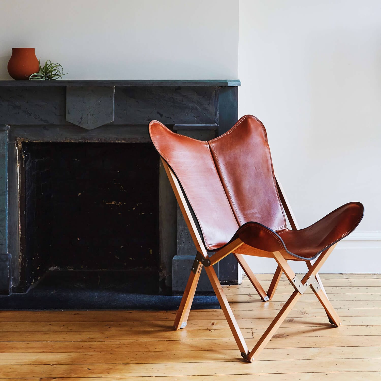 The Charmika Indian Handmade Brown Leather Butterfly Chair For Home And Office, Iron Frame Openable Chair- Living Room Chair- Relaxing good Chair